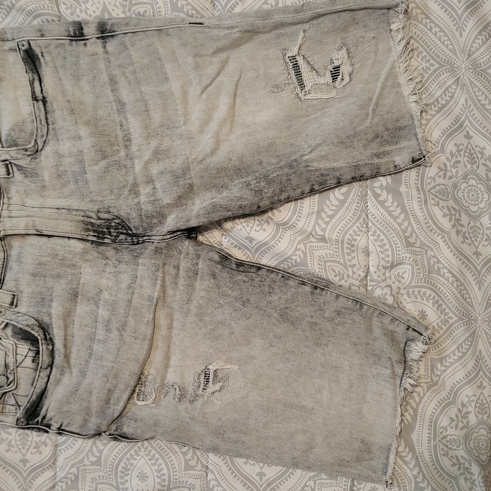Distressed Gray Denim Shorts
